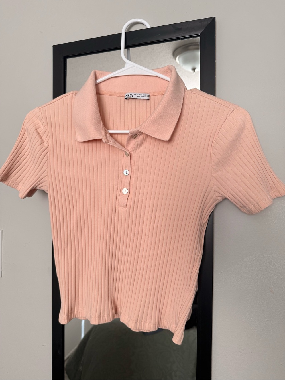 ZARA Peach Ribbed Polo Crop Top